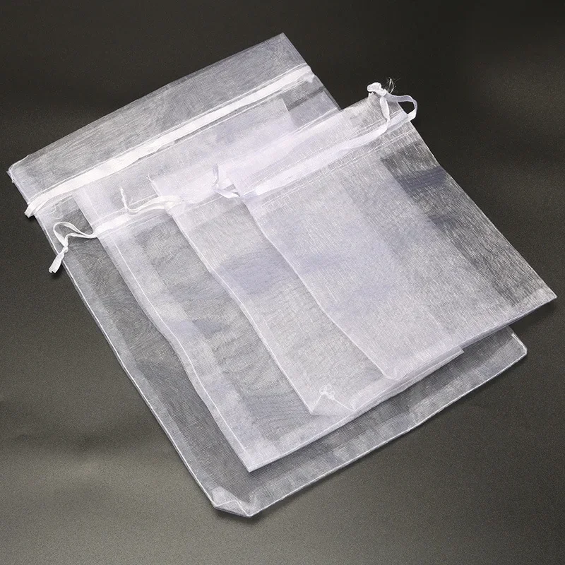 50PCS 5x7 7x9 9x12 10x15 11x16 13x18 15x20 17x23cm White Organza Bags Christmas Halloween Birthday Party Wedding Gift Box Bags 6