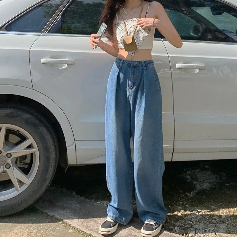 

LKSK Ladies High Waist Wide Leg Jeans, Vintage Straight-Leg Pants, Loose, Vertical Feeling, Mopping Slacks, Summer