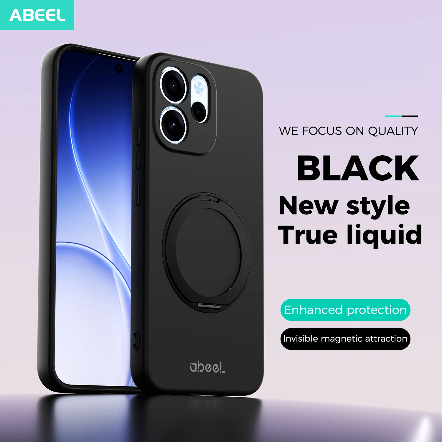 Sleek Metal Ring Magnetic Back Case - Liquid Silicone Cover