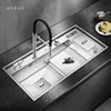 ASRAS Luxury Large Size Step Kitchen Sink SUS 304 Stainless Steel 4mm Thickness Handmade Brushed Step Sinks With Trash Can 1