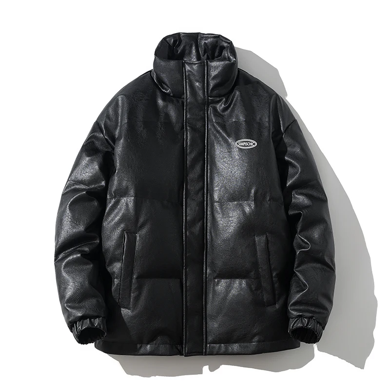 

Winter for Mens Parkas Oversized Warm Leather Coats Harajuku Fashion Male Loose Cotton Padded Jackets Woman New Streetwear