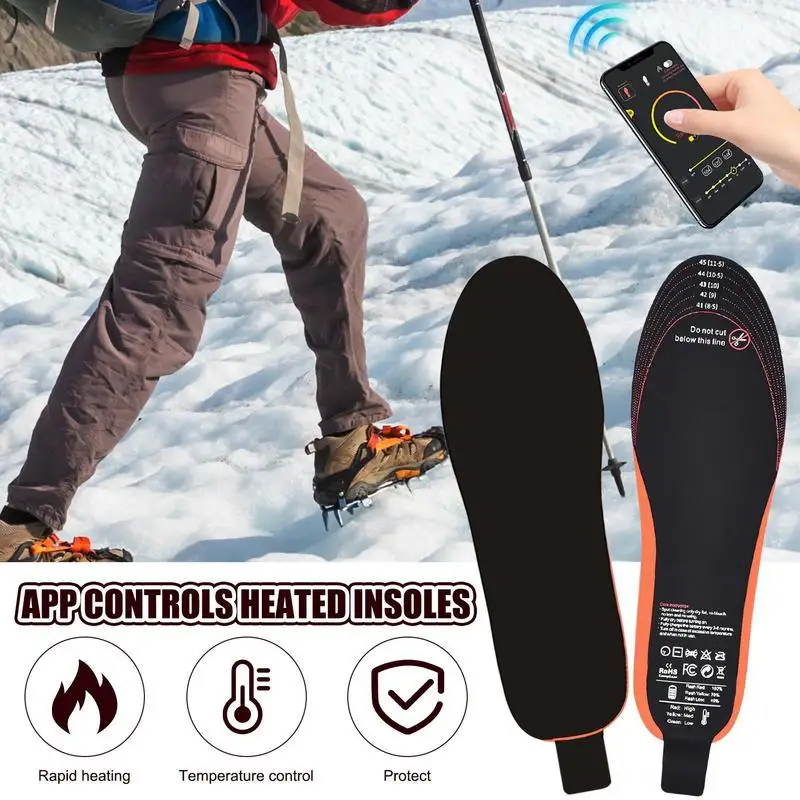 USB Electric Battery Rechargeable Heated Shoe Insoles Waterproof Foot Warmer APP Control for Men Women Skiing Hunting Hiking