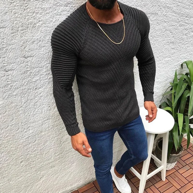 2023 Autumn and Winter Warm Sweater European  American Slim Fit Long Sleeve Round Neck Pullover Men's Top Casual man clothes