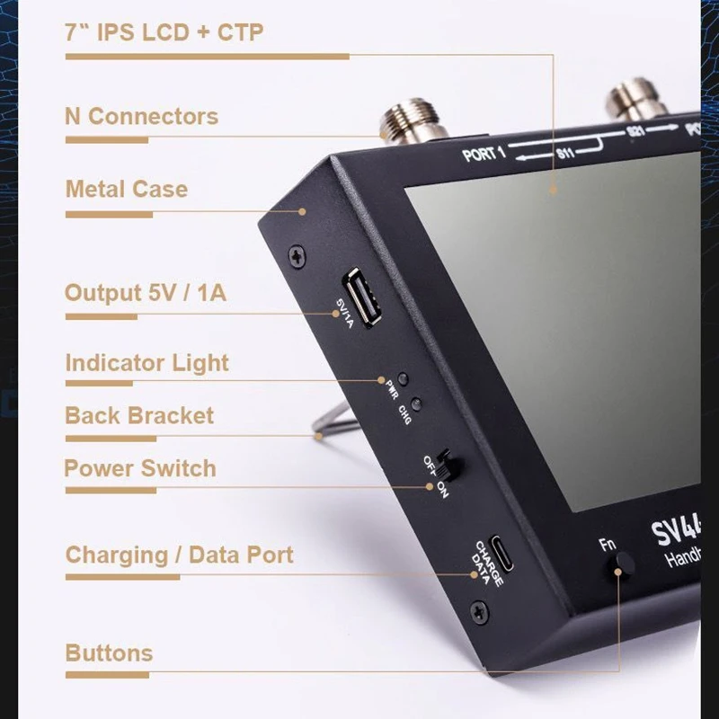 SV4401A 7 Inch Touch LCD Handheld Vector Network Analyzers 50KHz-4.4GHz HF VHF UHF VNA FCC Tester Kits Antenna Analyzer NanoVNA