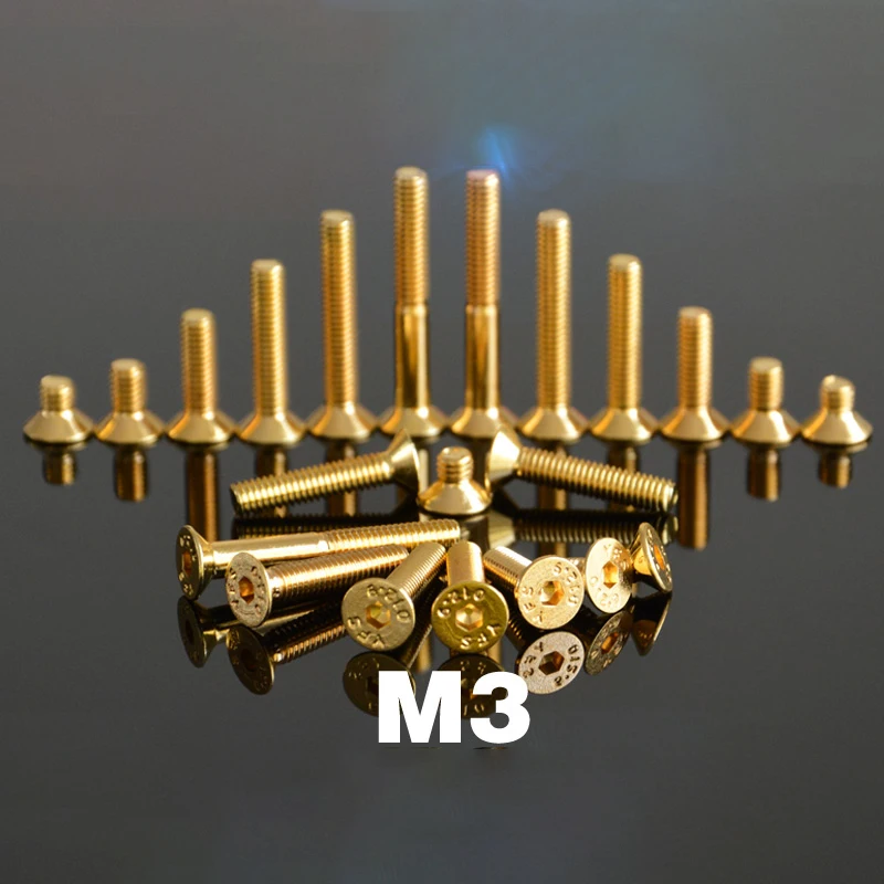 Grade129YFShexagonflatheadm3goldplatedtitaniumscrewis