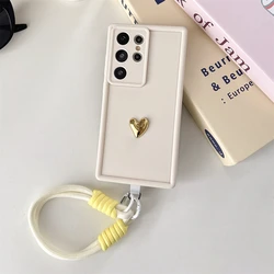 Elegant 3D Gold Love Heart Wrist Chain Silicone Phone Case Cover for Galaxy Note20 Ultra (XZ005081 - White)