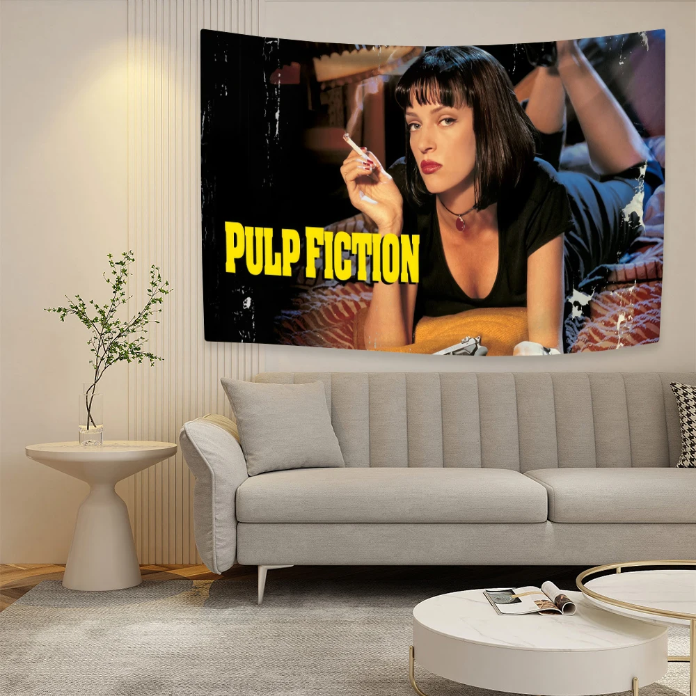 

Classic Movie Tapestry Pulp Fictions Poster Printed Wall Hanging Carpets Bedroom Or Dormitory Background Cloth Sofa Blanket