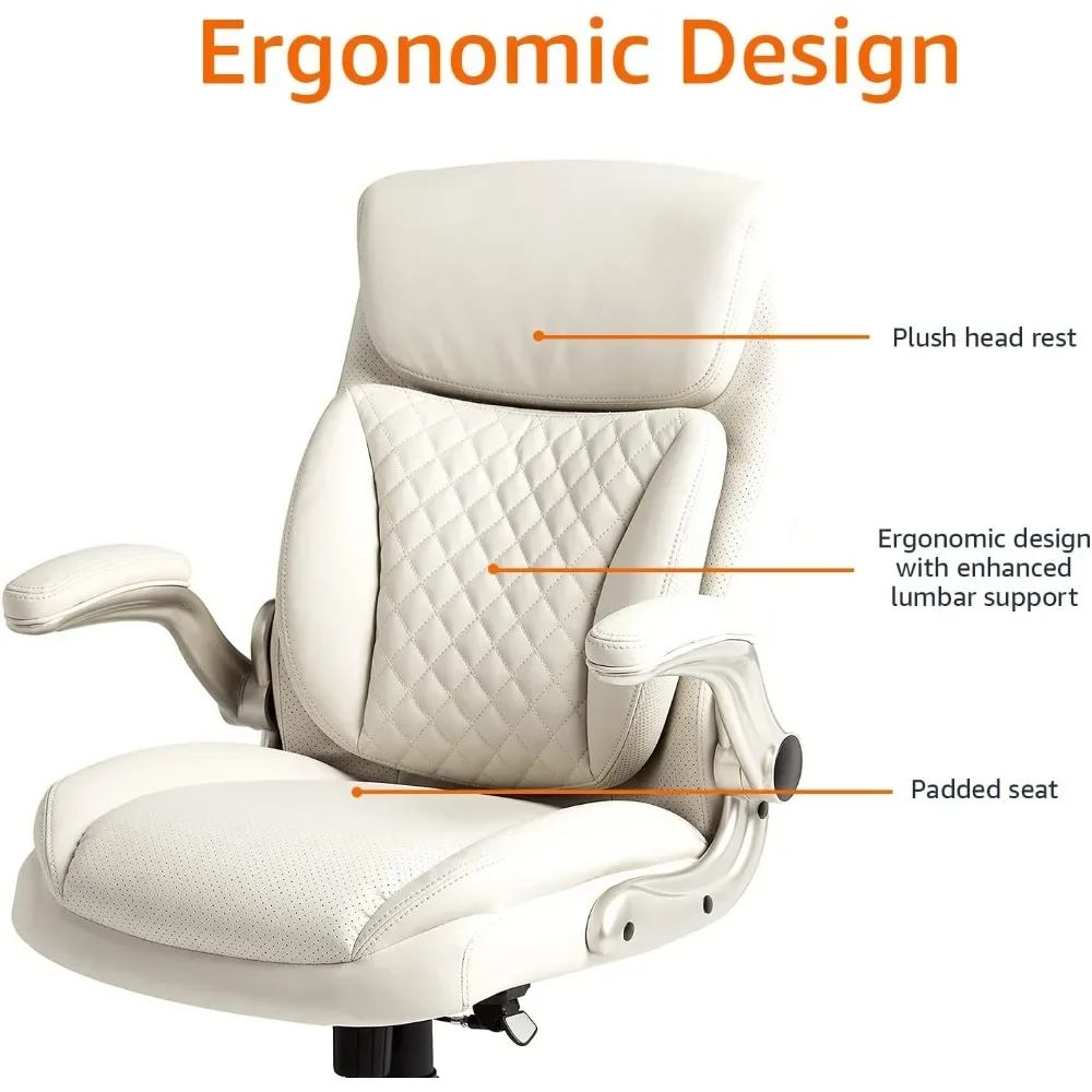 Ergonomic Executive Office Desk Chair with Flip-up Armrests, Adjustable Height, Tilt and Lumbar Support, Grey Bonded Leather 2