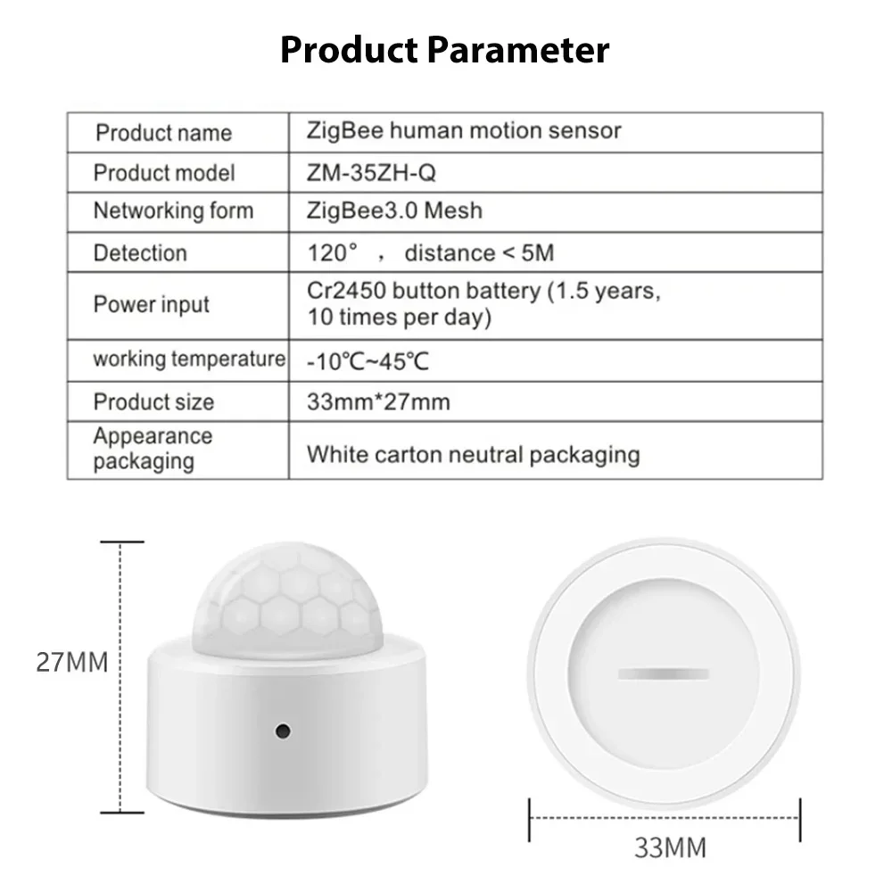 Tuya Zigbee Human Motion Sensor Smart Home Mini PIR Motion Sensor Infrared Detector Security Smart Life Works With Alexa Gateway 2