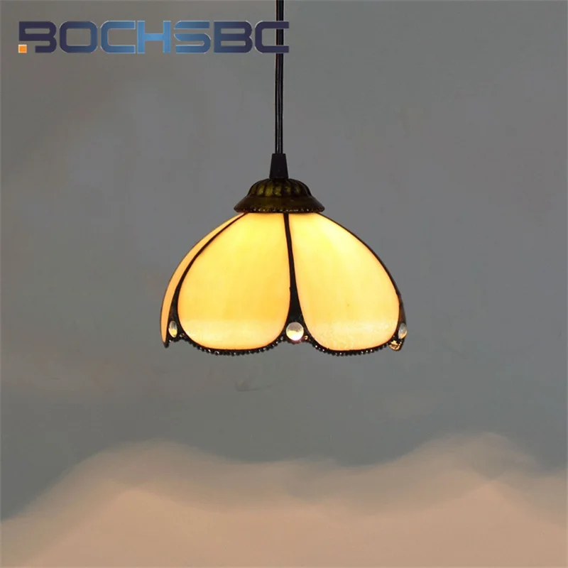 

BOCHSBC Tiffany minimalist Yellow chandelier Art Deco Dining Room Bedroom Bedside aisle Hallway balcony 8-inch hanging light
