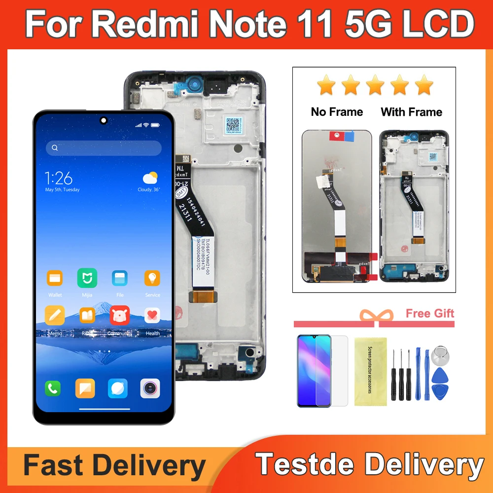 

6,6 ''для Xiaomi Redmi Note 11 5G ЖК-дисплей сенсорный экран дигитайзер в сборе для замены для Redmi Note11 5G 21091116AC LCD