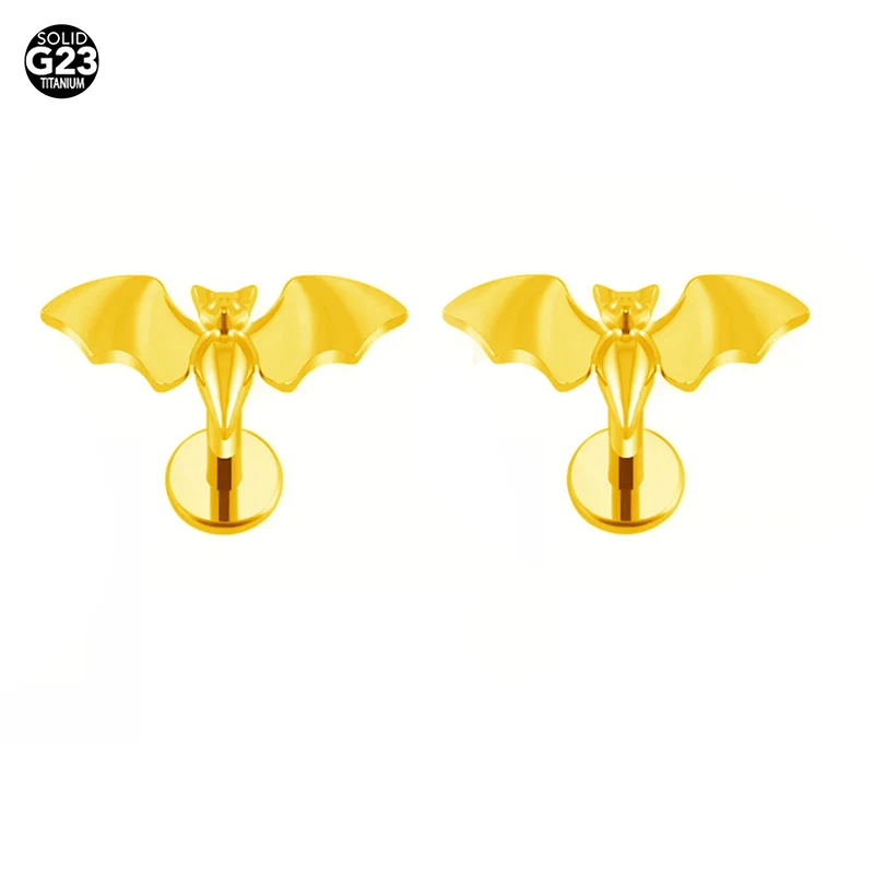 

Серьги-гвоздики из титана G23, Ювелирное Украшение для тела с летучими мышами, цвет золото, 1 шт.