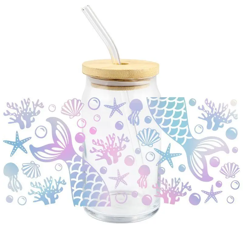 Marine Organism UV DTF Wrap Transfer Stickers for 16OZ Glasses Cups Mugs sticker cups,uv dtf wrap transfer