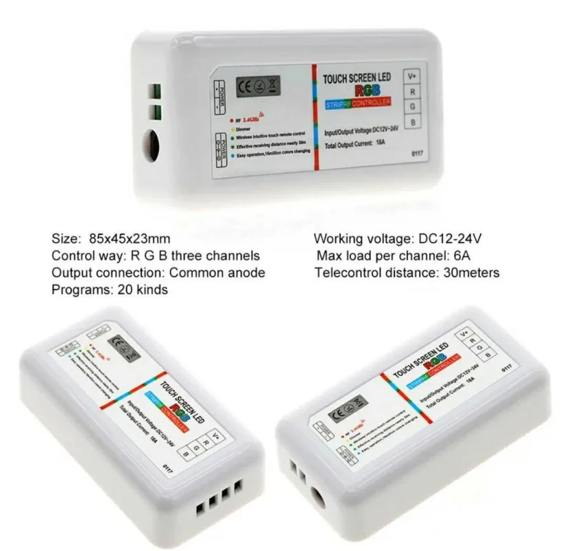 2.4G RF RGB RGBW LED Controler Touch Screen DC12-24V 18A Remote Controller Channel For RGB / RGBW 5050 3528 5630 LED Strip