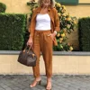 Casual Suit with Cotton and Linen Collar Suit Jacket Loose Pants Set 4