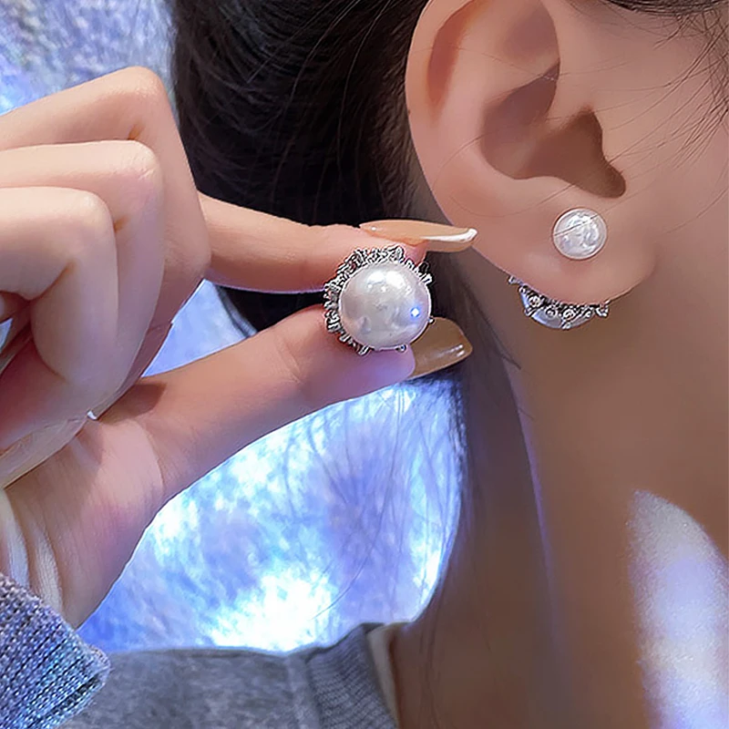 aliexpress.com - Silvery Color Metal Fashion Korean Pearl Earrings For Women Sparkling Zircon Pendants Drop Earrings Wedding Party Jewelry Gifts