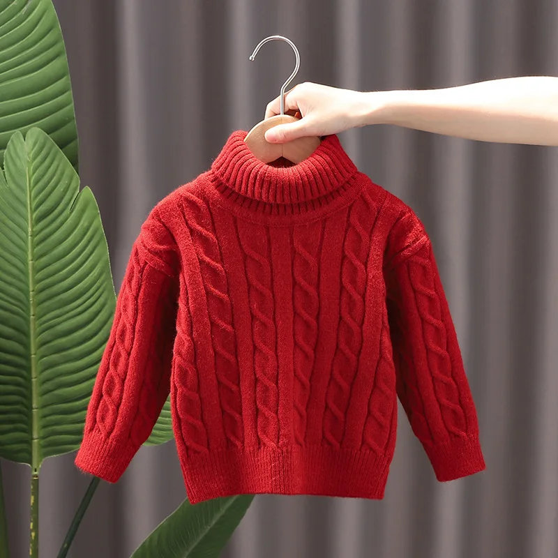 1-6 Year Old Children's Sweater Autumn/Winter Boys' Girls' High Neck Texture Pattern Knitted Sweater Fashion Warm Pullover