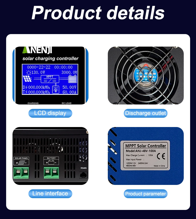 100A MPPT Solar Charging Controller 12V/24V/48V Battery Charger Automatic Maximu