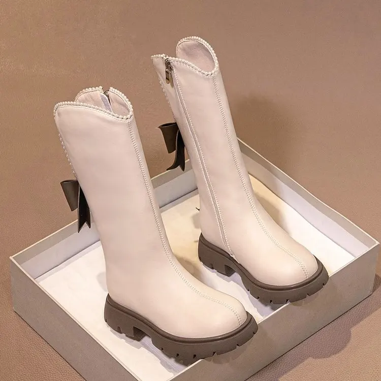 Long Boots for Girls and Children Winter Long Leather Boots Princess Foreign Girls Plus Cashmere Shoes baby boots winter snow boots