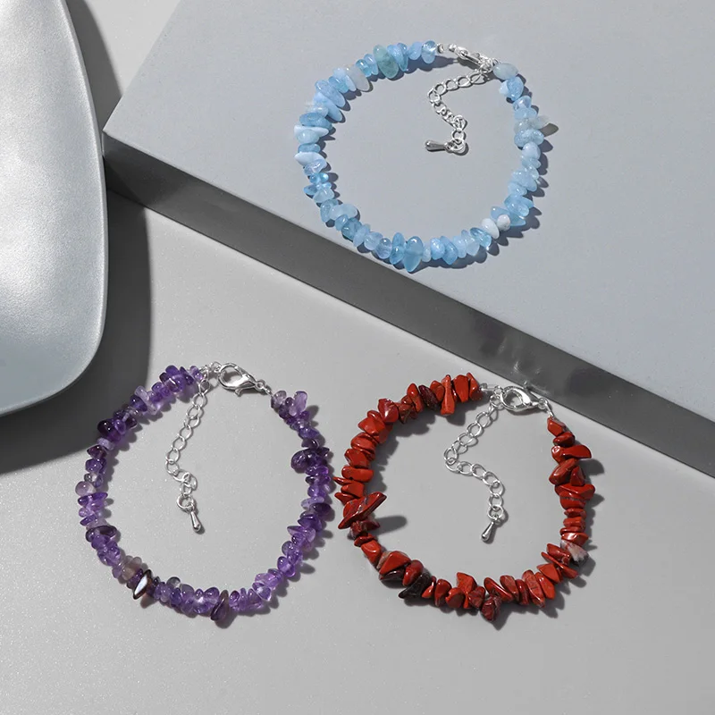 Feine Natur Stein Armband Unregelmäßigen Amethysten Aquamarin Kies Quarz Armbänder Kristall Chip Perlen Armband Frauen Männer Schmuck – Detail 5