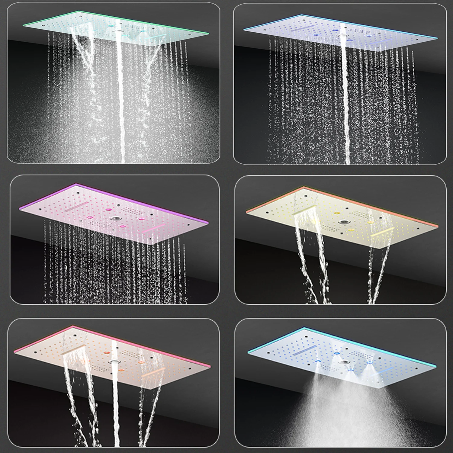 hm Europe Style Rainfall Waterfall Shower Head Large Ceiling Music LED Shower System Set Thermostatic Mixer Valve Lateral Jets