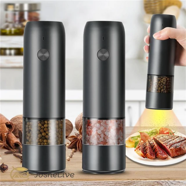 Electric Automatic Salt and Pepper Grinder Battery Power Spices Grinde with  LED Adjustable Spices Grinder Seasoning Bottles - AliExpress