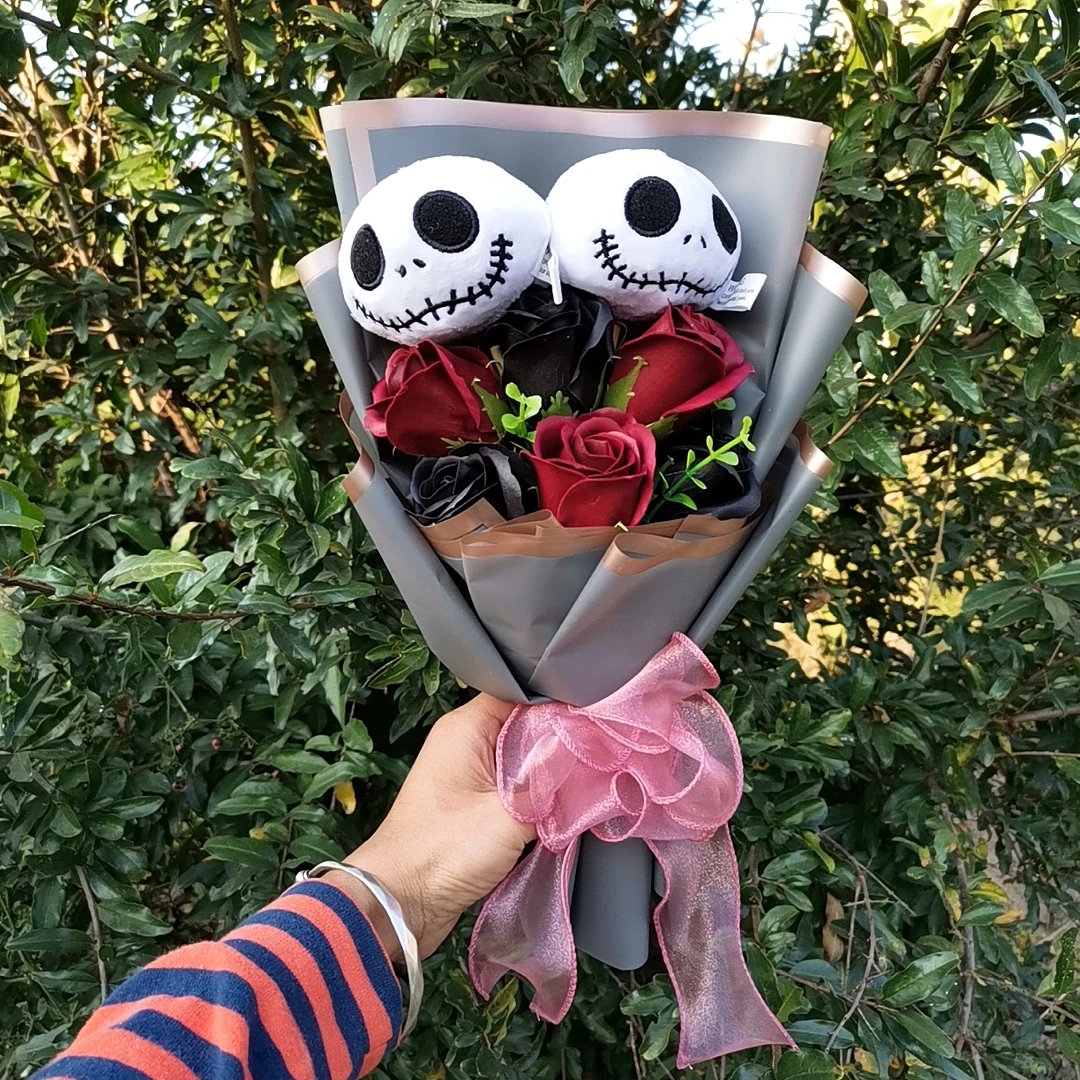 할로윈 잭 Skellington 플러시 꽃다발 인형 장난감 비누 장미 꽃 테러 해골 유령 크리스마스/발렌타인 데이 선물