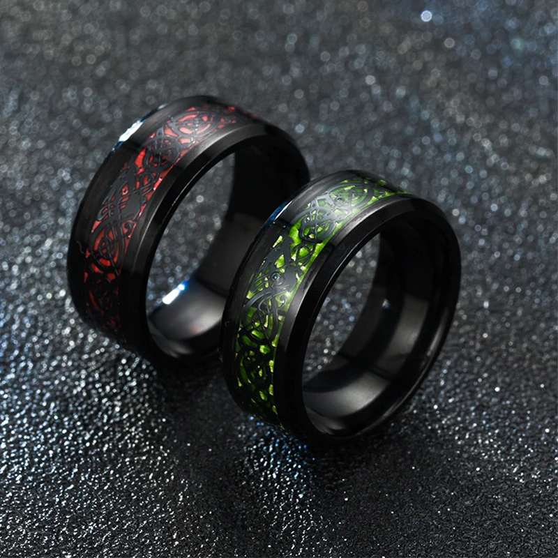 Bague Dragon en Acier Inoxydable pour Homme, Incrustation Violet, Rouge, Vert, Noir, Fibre de Carbone, Alliance, Bijoux, Taille 6-13, 2024