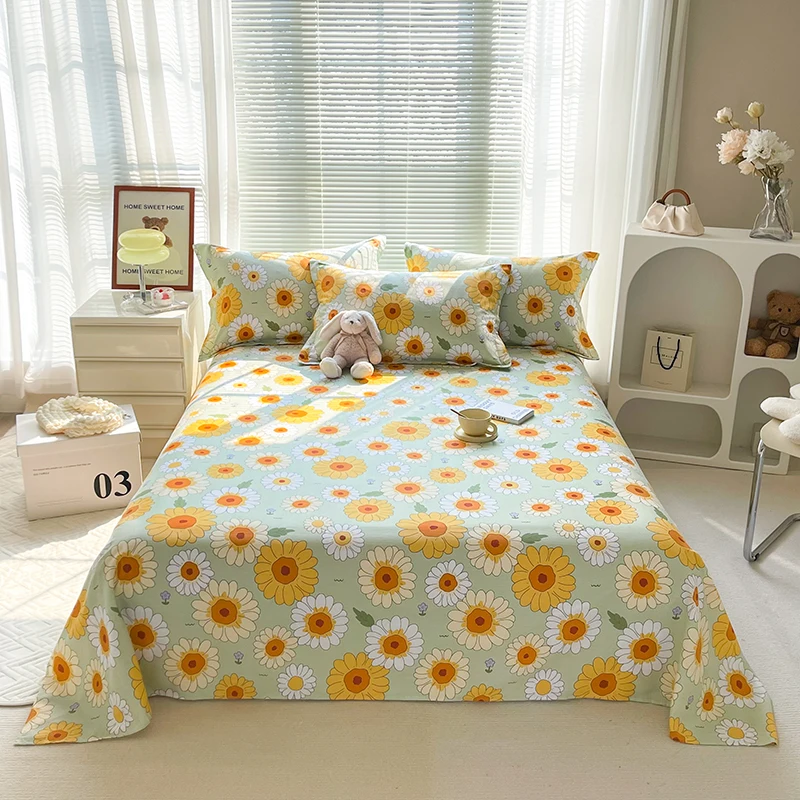 Daisy Cotton Sheet Set Queen Size Kids Room Botanical Flower Bedding Set Bed Sheets and Pillowcases Flat Sheet for Bedroom Decor 3