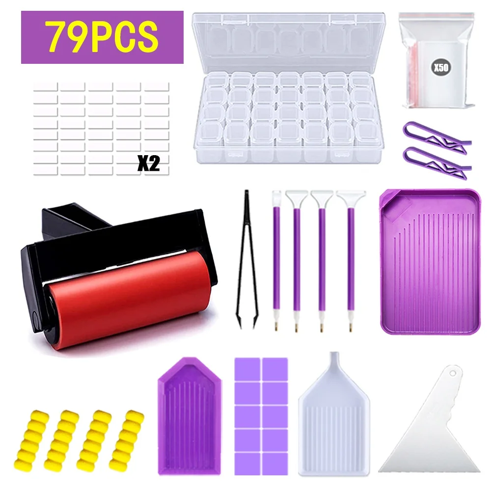 DIY Purple Diamond Painting Accessories 5D Diamond Painting Cross Stitch  Embroidery Pen Tools Tweezers Funnel Tray Set