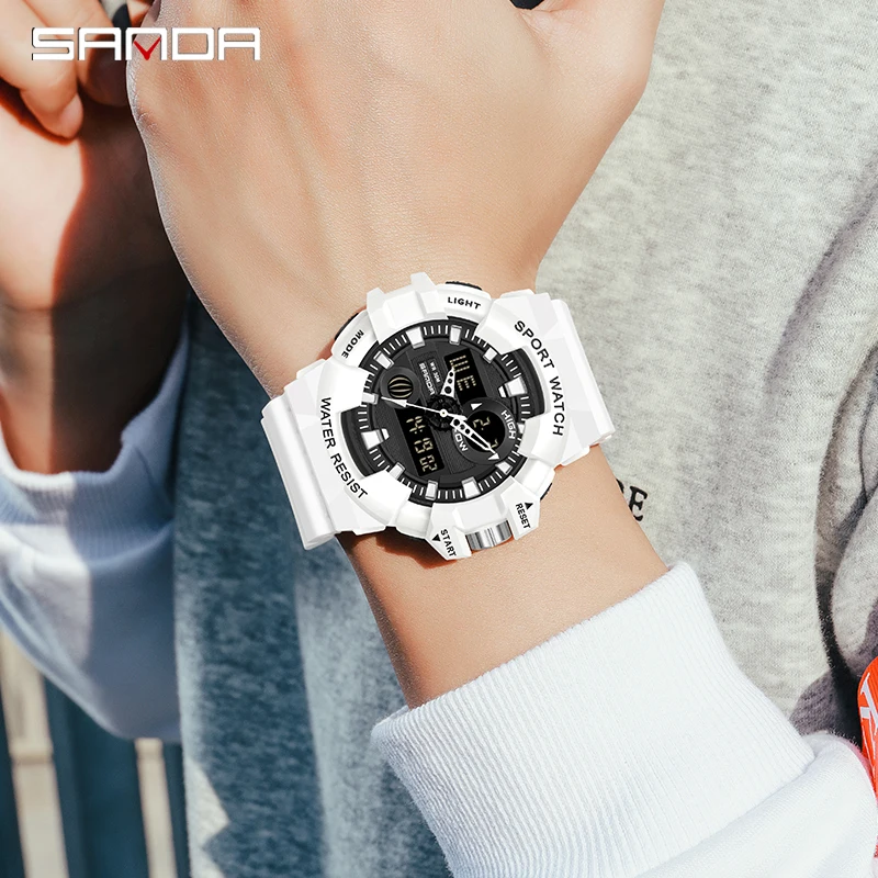 SANDA Top Brand G Style White Sports Men's Watch Luxury Military Quartz Watch Men LED Digital Waterproof Timer Stopwatch New Hot 5