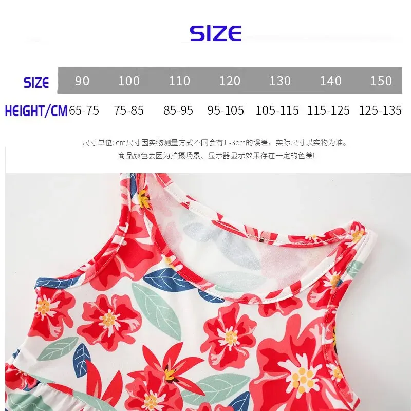 Sleeveless Printed Girls Dress Milk Silk A-line for 75-115cm Girl