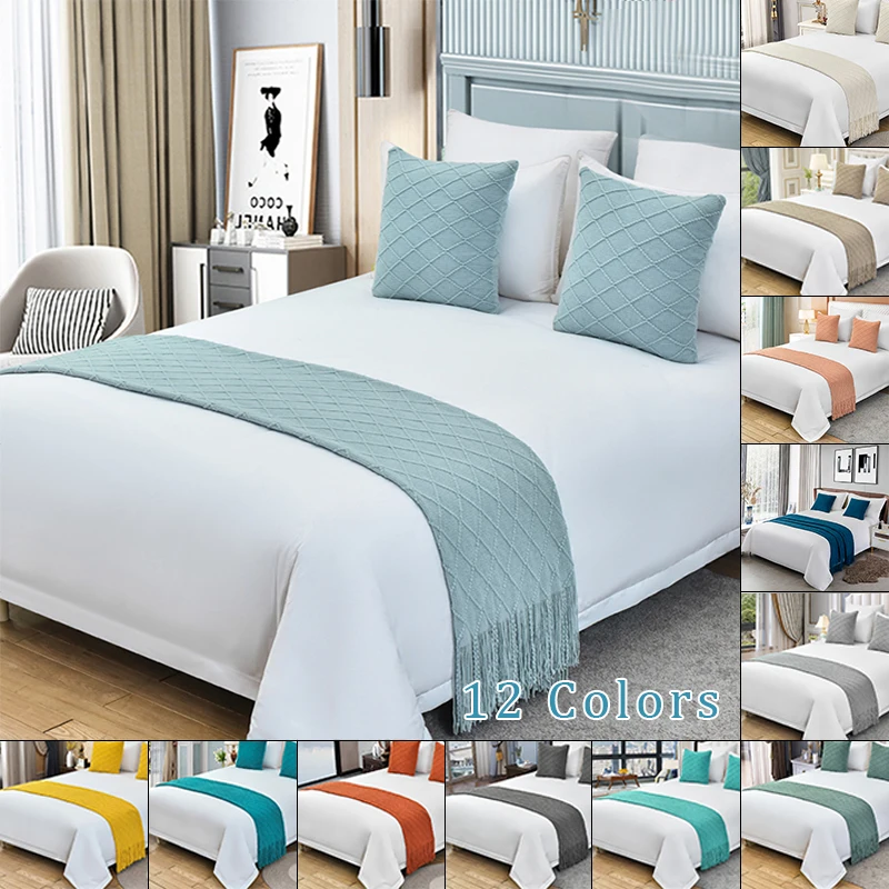 European Style Bed Runner Knitting Tassel Trimmings Bed Runners Home Decor Flag Hotel Homestay Wedding Room Decor Cover