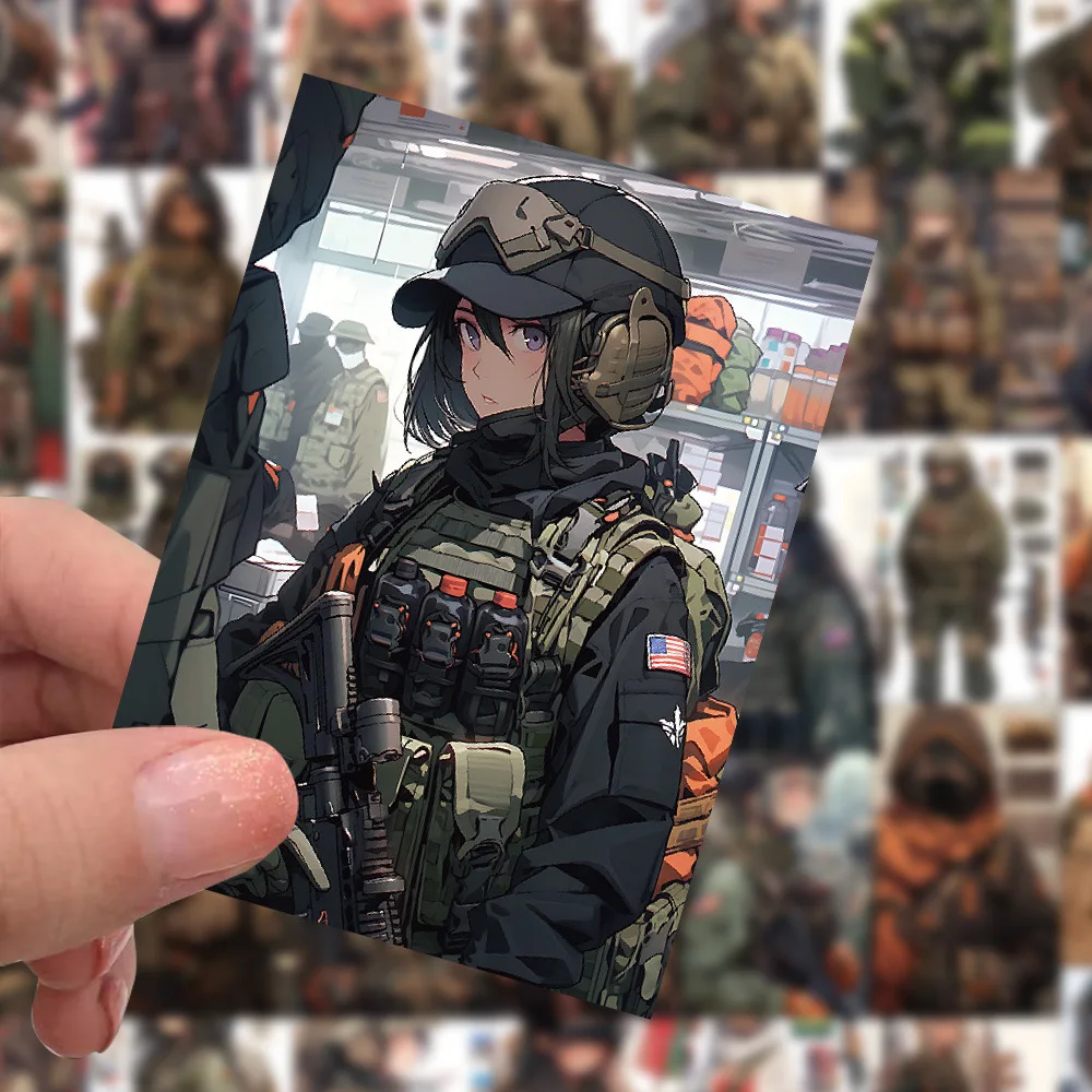 10/60PCS Cool Camouflage Female Soldier Stickers Cute Army Girls Graffiti Decals DIY Luggage Car Water Bottle Waterproof Sticker
