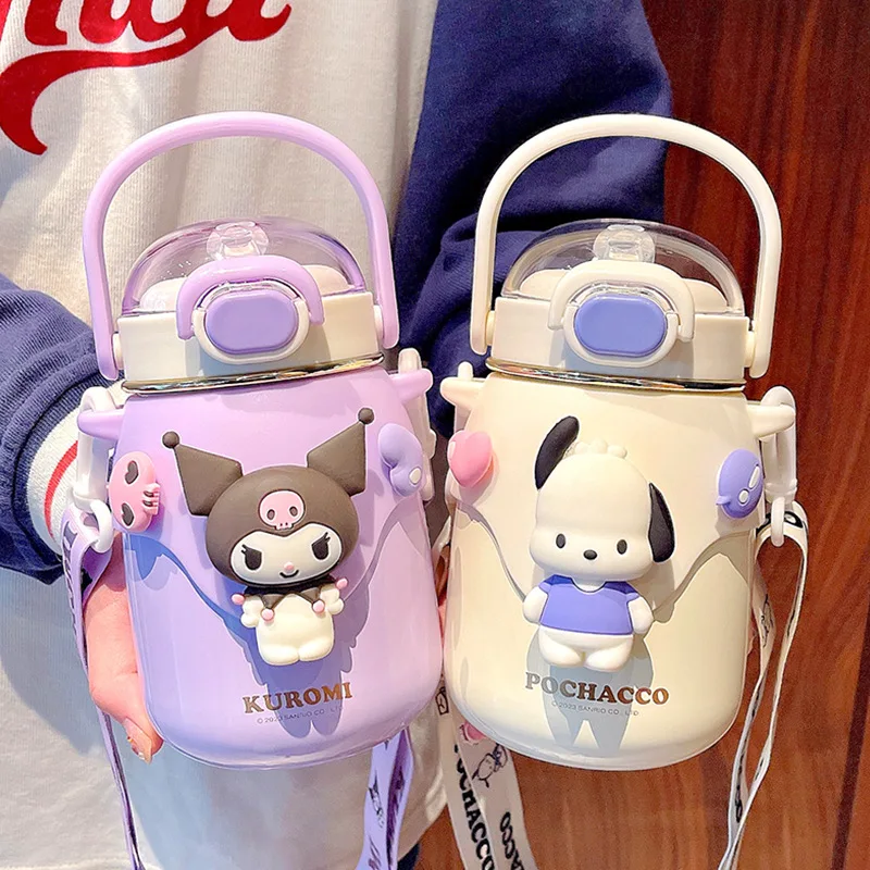 

700ml Cartoon Sanrio Kuromi Cinnamoroll Melody Water Cup Comes With Adjustable Strap Cup Large Capacity Cute Girl Insulation Cup