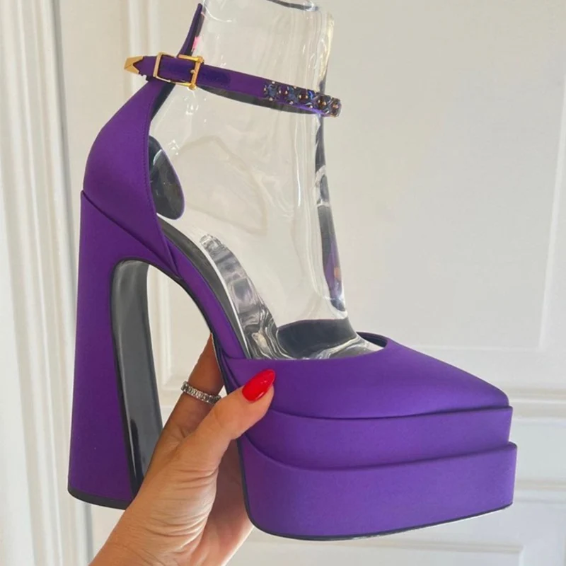 

INS New Fashion Summer Sandals Women Sexy High Heels Pointed Toe Thick Platform Dress Party Wedding Shoes Woman Pumps Big Size