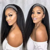 Crépus droit bandeau perruques Remy cheveux humains perruque prêt à porter brésilien Yaki droit bandeau perruque de cheveux humains pour les femmes 3