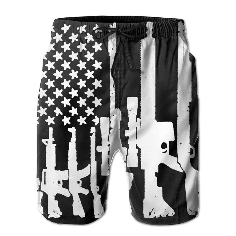 American Flag Gun Weapons Graphic Shorts Pants 3D Printing Hip Hop y2k Board Shorts Summer Hawaii Swimsuit Cool Surf Swim Trunks 4