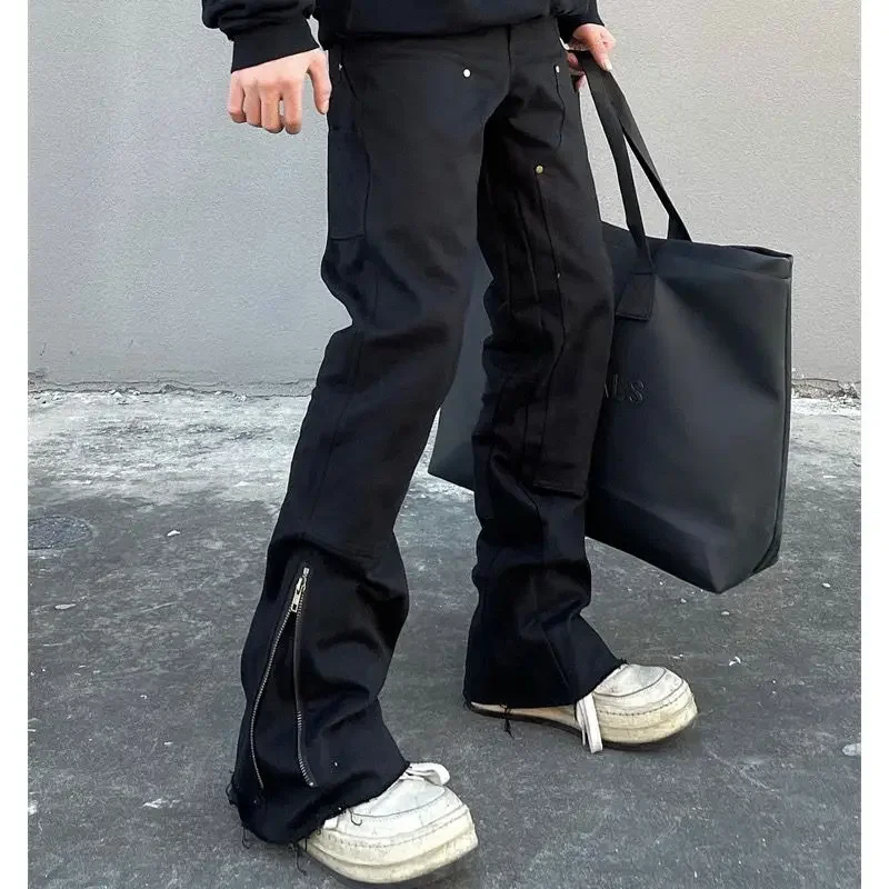 Men Slim Jeans Korean Fashion Zipper Casual Pants Black Trendyol Cargo Trousers Punk Streetwear Man Harajuku Denim Y2k Hip Hop new cargo pants men s high street hip hop personality trendy overalls casual pants jeans man baggy pants fitting trousers y2k