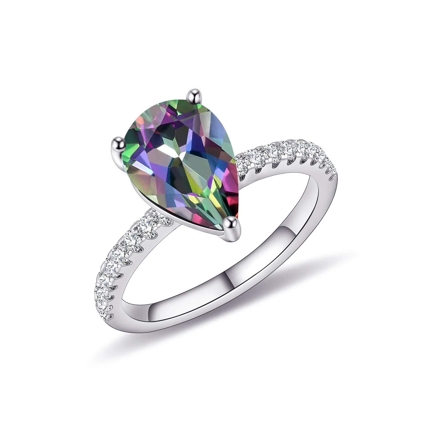 Anillo De Plata De Ley 925 Con Topacio Místico Ovalado Y Diamante CZ
