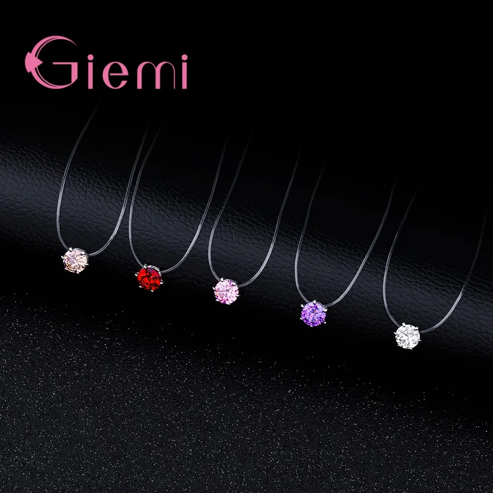 Single Sparkling Zircons Necklace Pendant Invisible Fishing Lines 925 Sterling Silver Jewelry pendant necklace,silver necklace,silver pendant