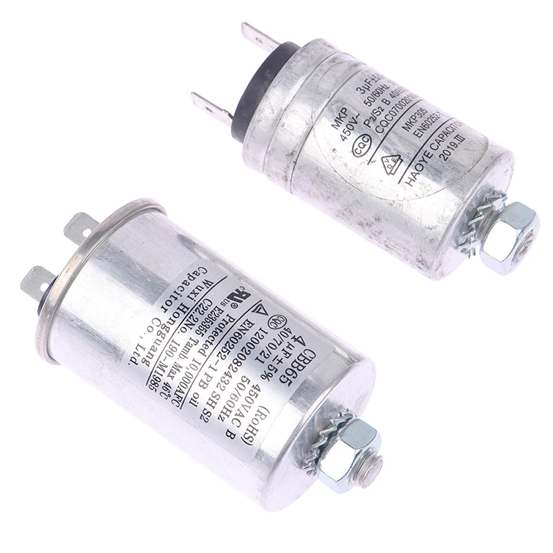 1Pc 3UF 450VAC Dish Washer Part Aluminum Housing Double Insert Capacitor For Air Compressor Water Pump Motor