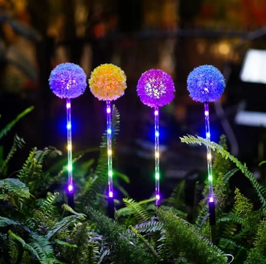 Solar Garden Lights Outdoor, 4 Pack Dandelion Solar Outdoor Lights 7 Color Changing Solar Flower Lights for Garden Patio Yard Ou