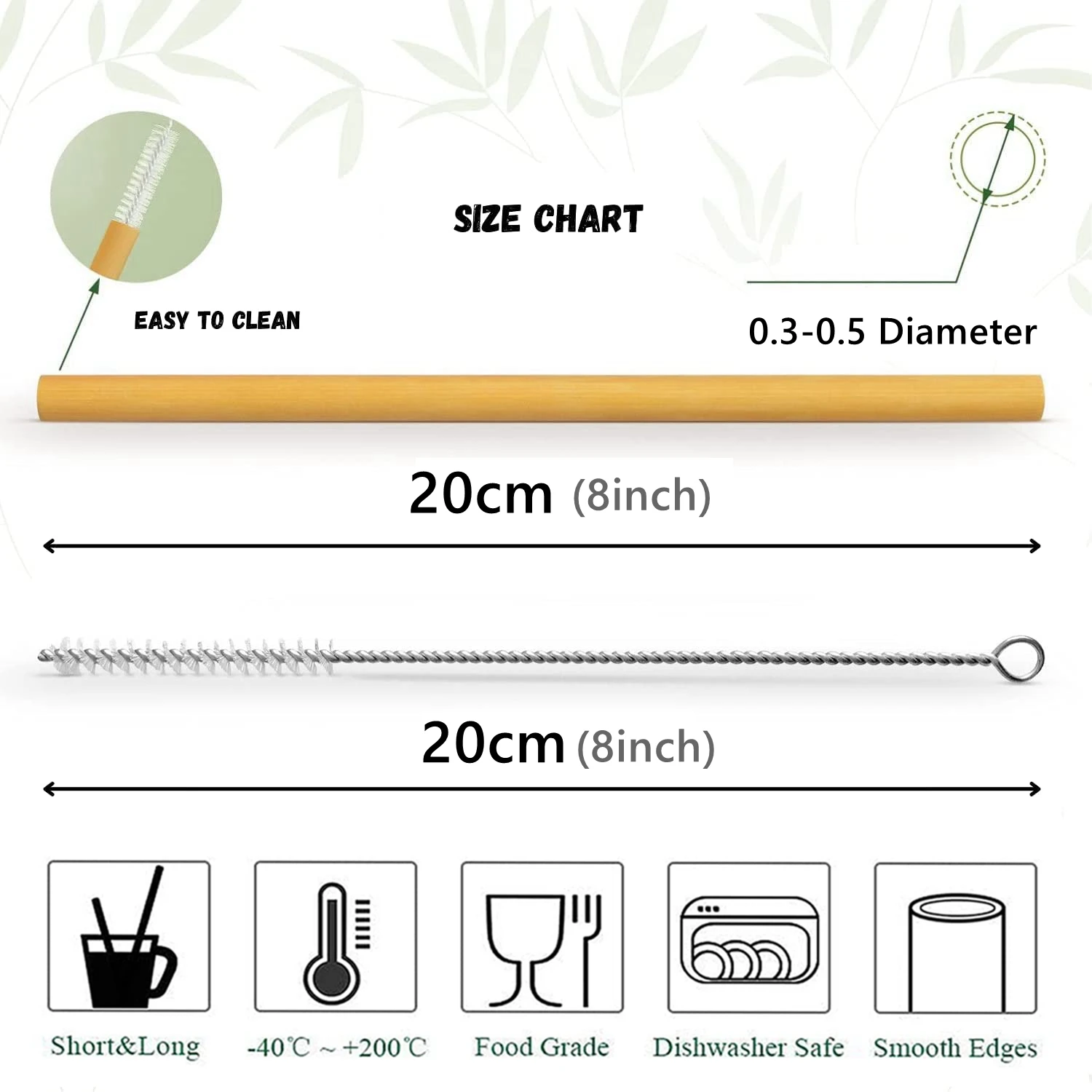 Drinking Straws Straw Accessories Straw Cleaner Brush 10Pcs Natural Bamboo Straw Reusable Drinking Straws with Case Biodegradable Eco-friendly For Cocktail Bar Drinks