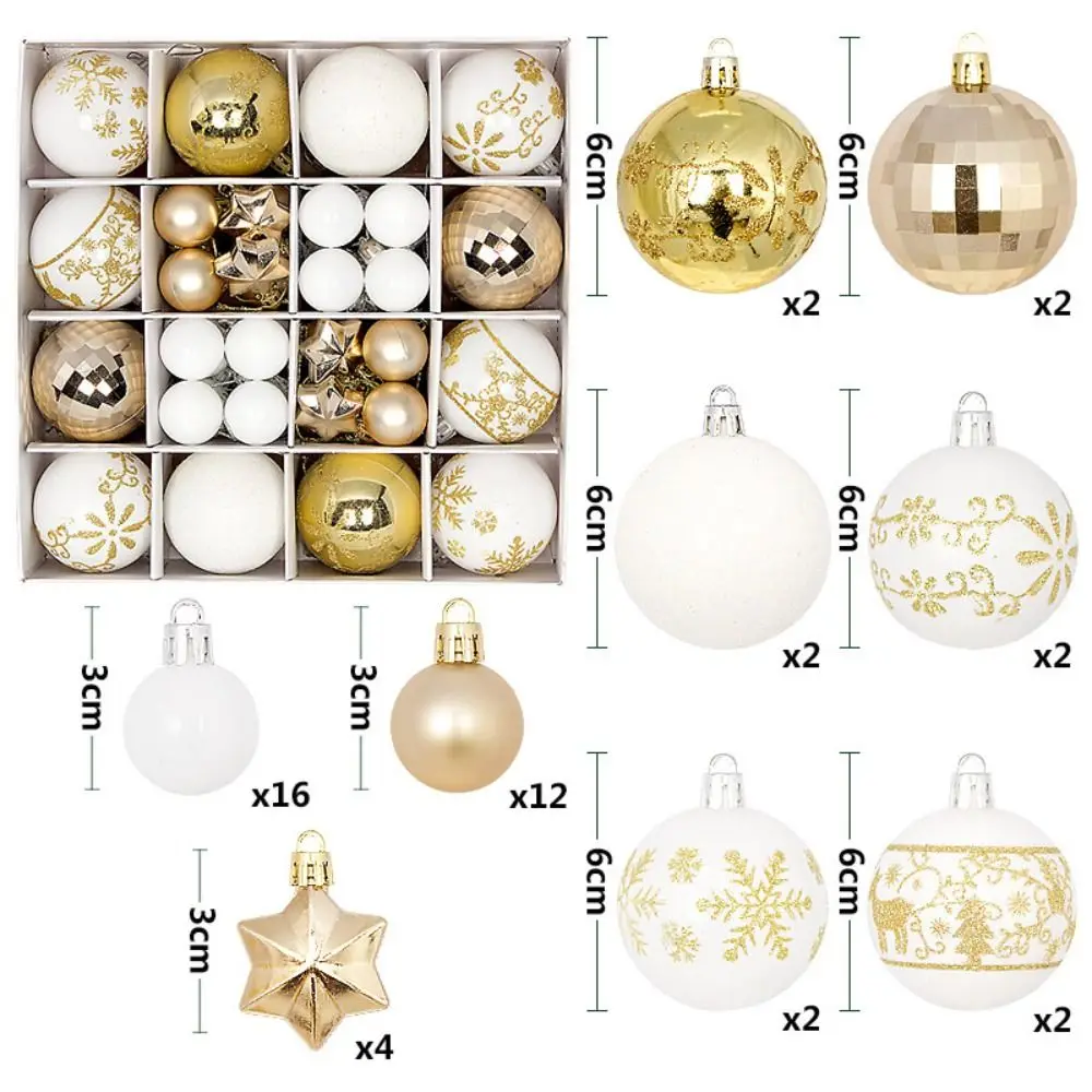 44 bolas navideñas de plástico, irrompibles, reutilizables, con lazo para colgar, de 3 a 6 cm, para decoración de árboles de Navidad