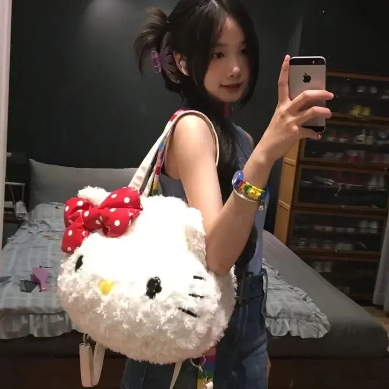 

Sanrio Kawaii Y2k Hello Kitty плюшевая сумка большая емкость сумка Hello Kitty Tote сумки Y2k рюкзак модная женская сумка на плечо