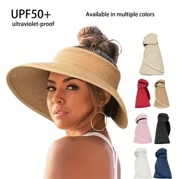 Women Summer Visors Hat Hat - Stylish and UV-Resistant for Outdoor HikingFoldable Sun Cap Wide Large Brim Beach Straw Hats Chape 1