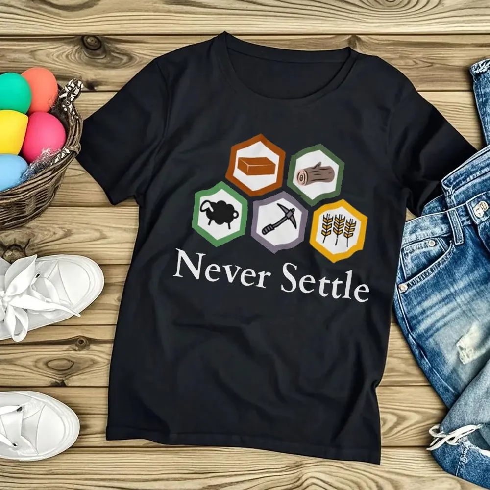 Never Settle Catan Shirt Vintage Settlers of Catan Herren-T-Shirts, lustiges Brettspiel-T-Shirt, perfektes Geschenk für Tabletop-Gamer-Fans