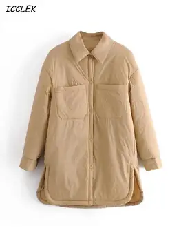 Icclek Women's Shirts Jackets Thin Parka Oversize Shirt Coats Femme Armygreen Outerwear Coats Bf Long Sleeve Khaki Coat 2022 New 1