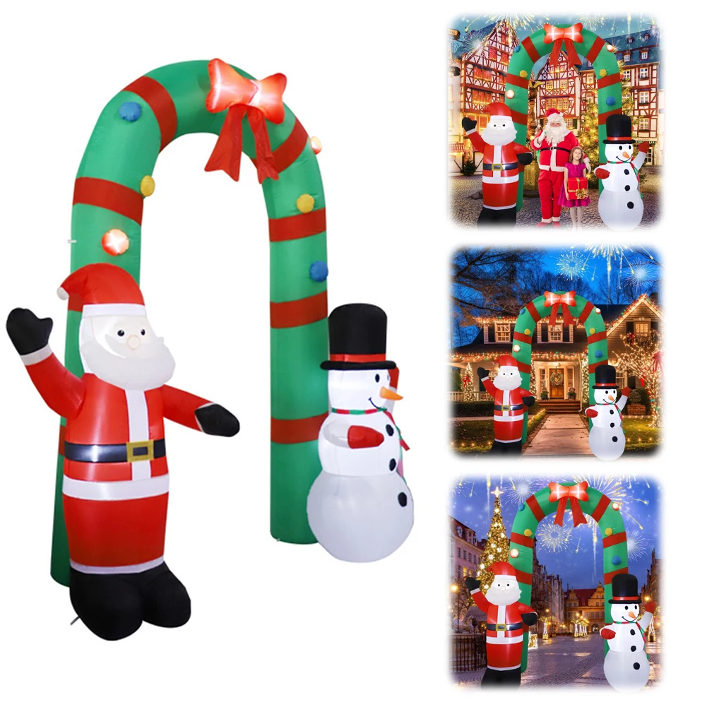 8ft Inflatable Christmas Arch & LED Light Giant Santa Claus and Snowman Arch for Square Shopping Mall Lawn Garden Holiday Party
